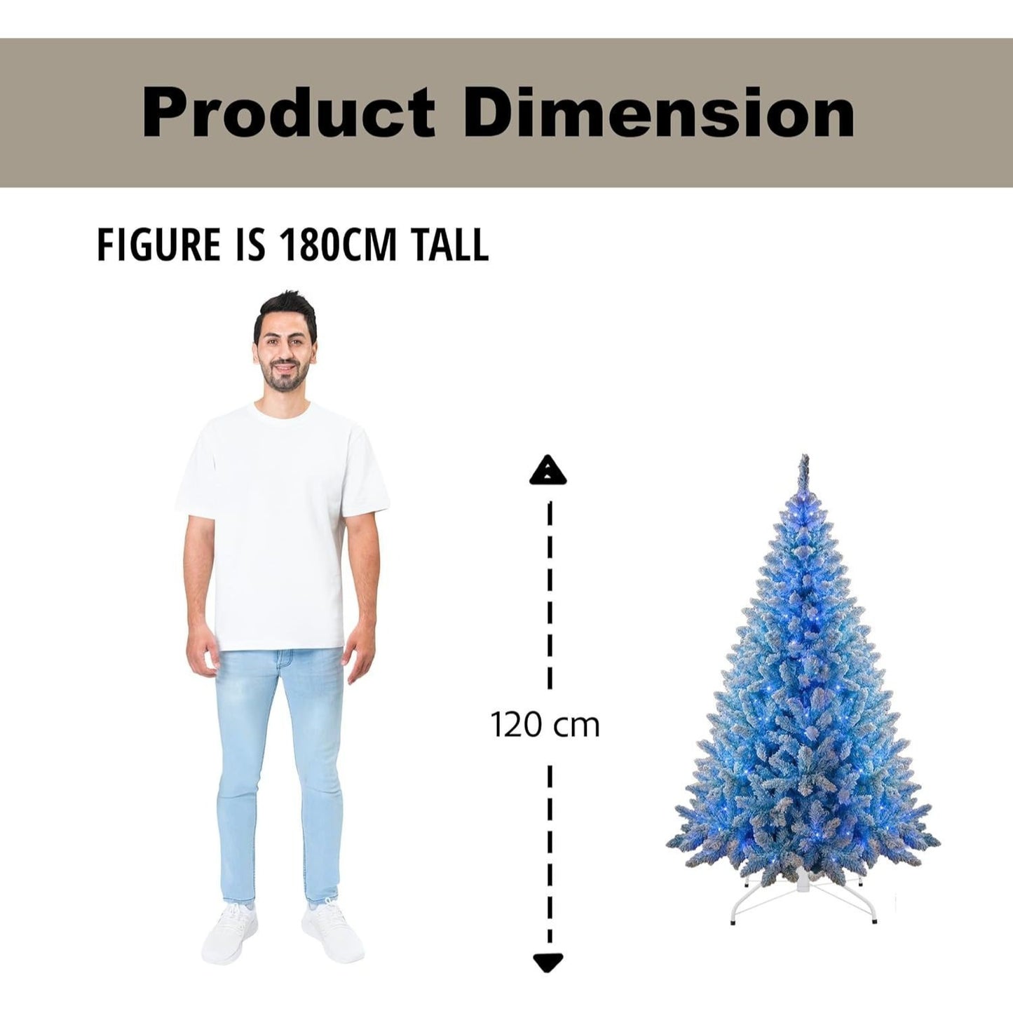 4Ft-8Ft Christmas Tree Prelit Flocked Blue LED Lights Multifunction, Snow Dusted Artificial Pine Foldable Metal Stand Tips Hinged Branches