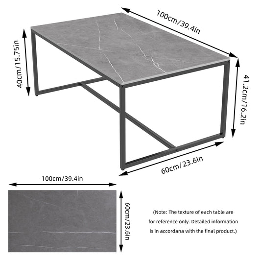1M Long Rectangle Living Room Coffee Side Table with Marble Tabletop