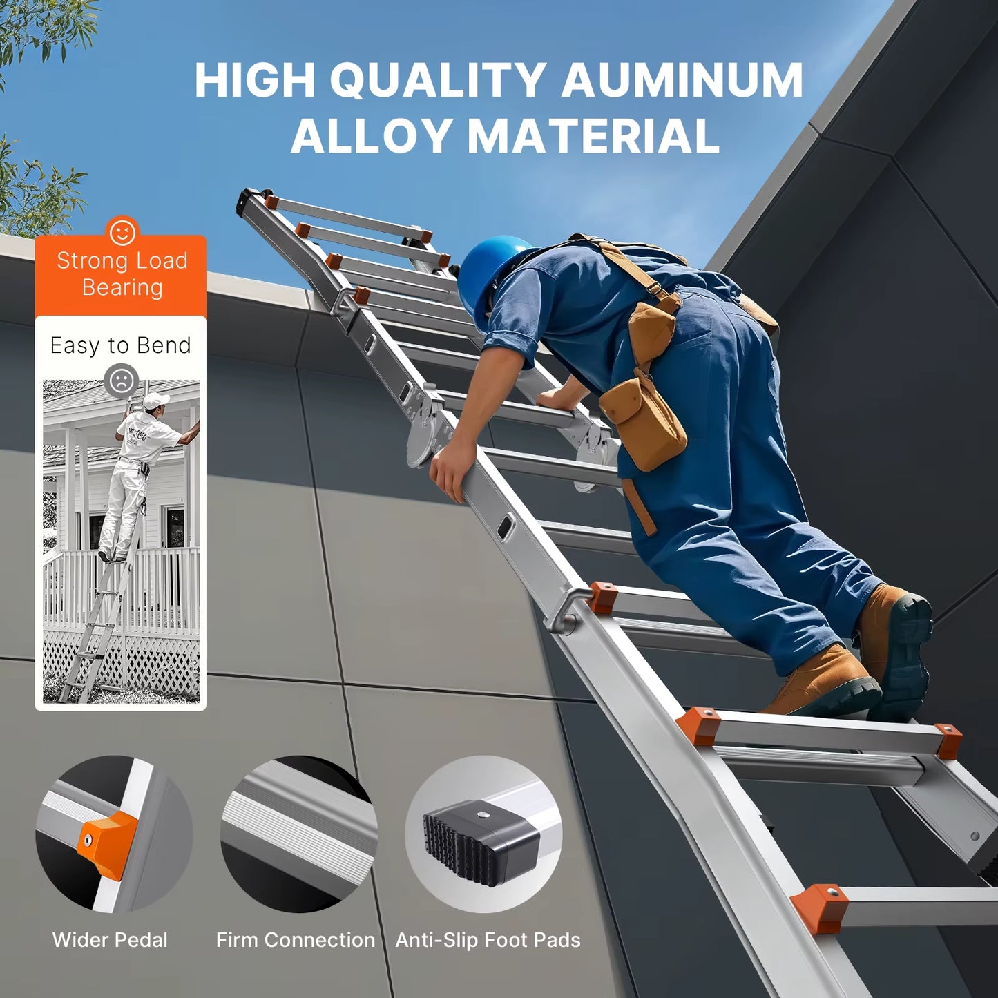 telescoping Ladder a Frame Compact Aluminum Extension Ladder Multi-Function Portable Collapsible RV Ladder for Homework
