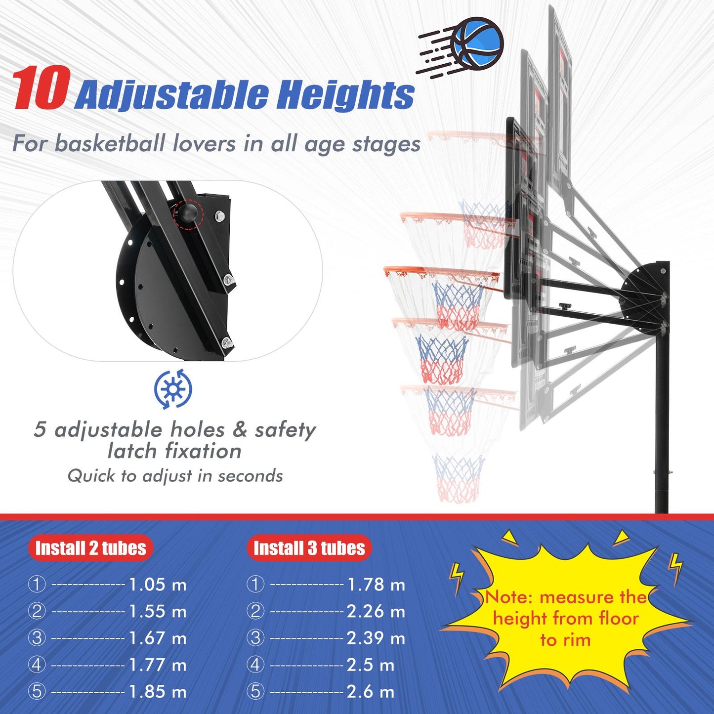 1.55-3.1M Height Adjustable Basketball Hoop with Wheels
