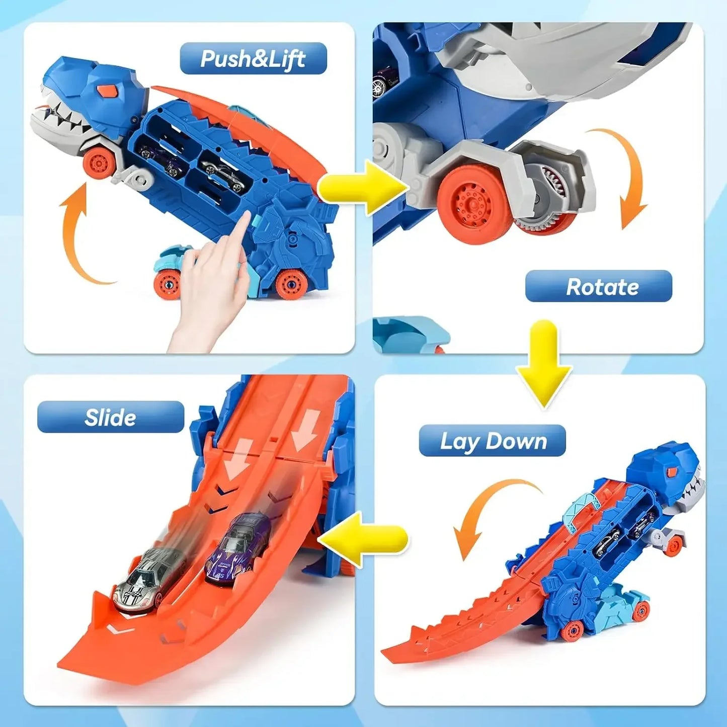 Transforming Dinosaur Truck with Foldable Race Track - Perfect Birthday Gift for Boys and Girls!
