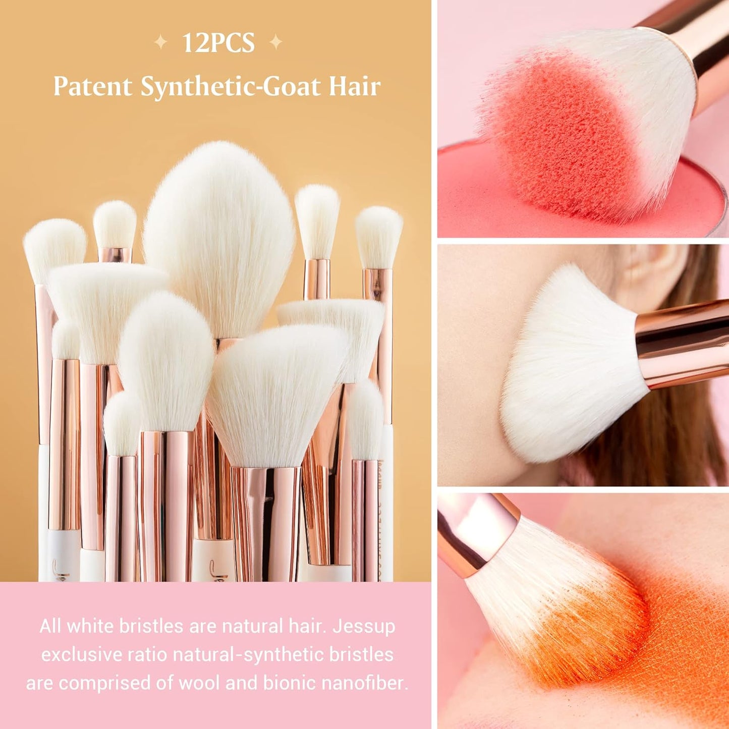 25-Piece Professional Makeup Brush Set - Pearl White & Rose Gold - Perfect for Foundation, Blush, Eyeshadow & Highlighter - Natural & Synthetic Hair Brushes