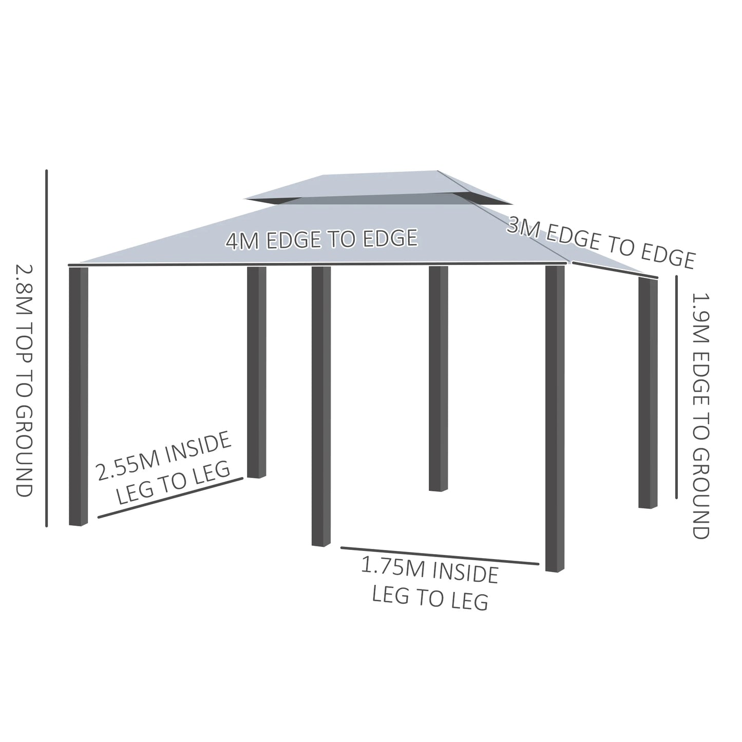 Spacious 4M x 3M Double Roof Garden Gazebo Canopy with Curtains - Durable Steel Frame Outdoor Shelter