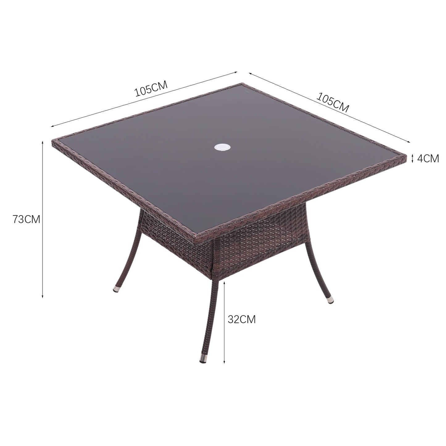 Garden Wicker Table with Tempered Glass and Parasol Hole