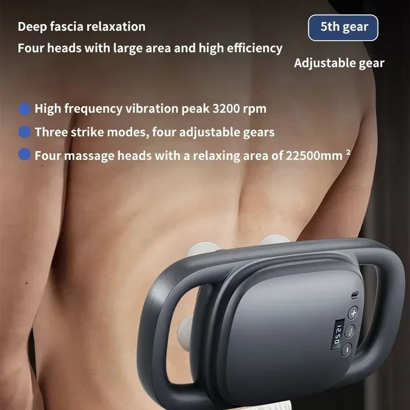 Ultimate 4-Head Wireless Handheld Fascia Massager for Instant Muscle Relief and Dynamic Therapy