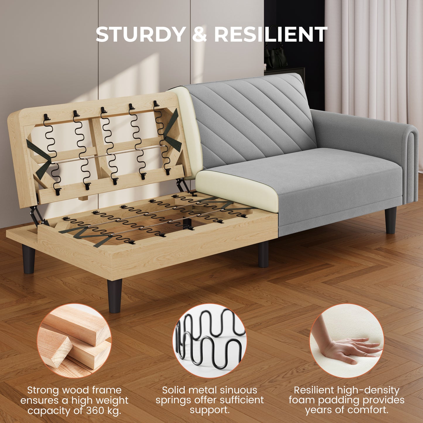 Costoffs Contemporary Sofa Bed Convertible Sofa Futon Couch Fabric 3-Seater Sofa Bed