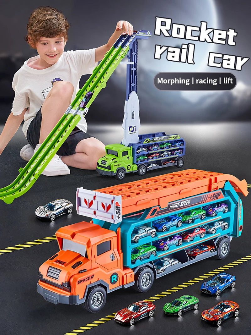 Transforming Coaster Racetrack Car with Rocket Lift - Perfect Gift for Christmas, Thanksgiving, Halloween, New Year, and Birthdays!