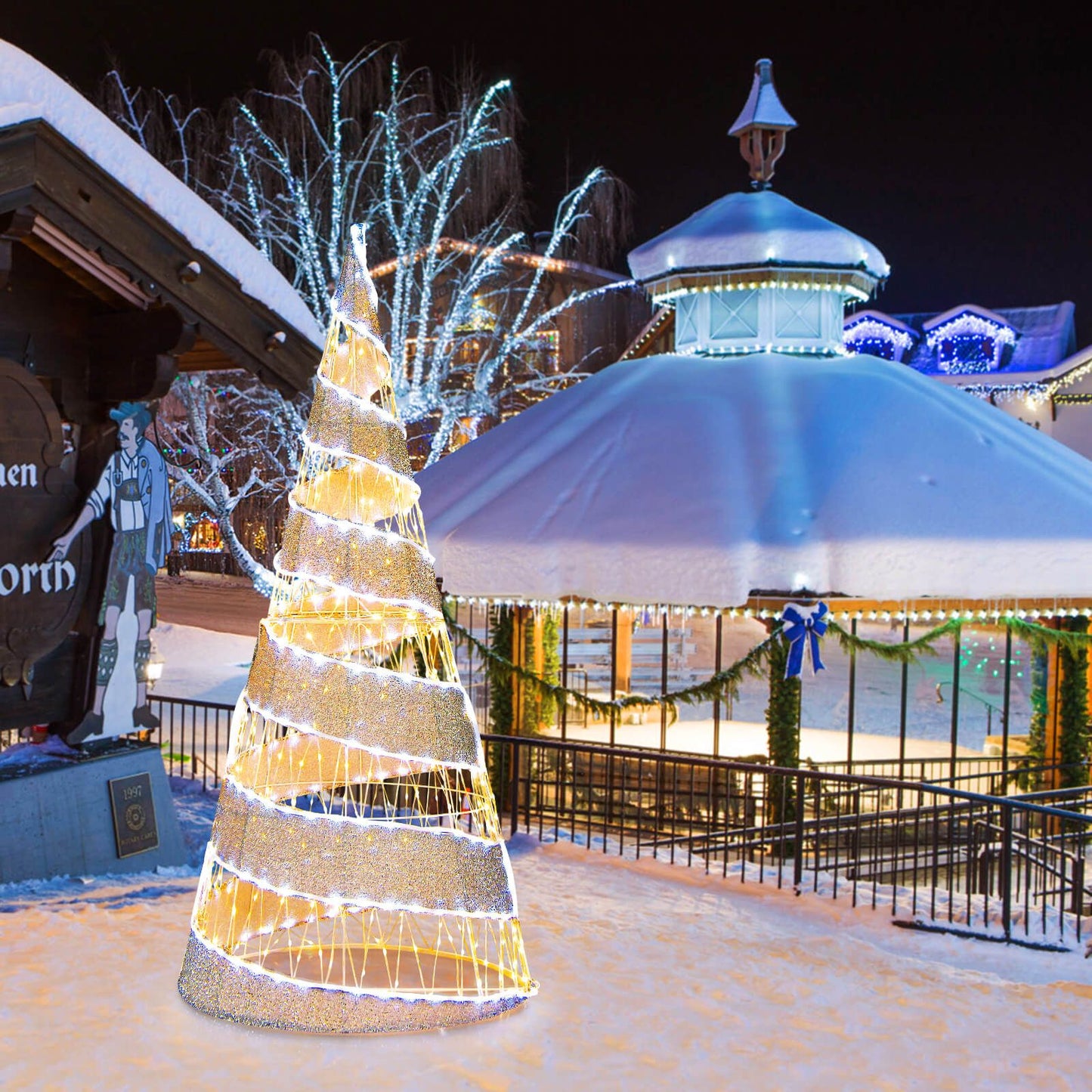 5FT Pre-Lit Christmas Cone Tree with Warm White and White LED Lights