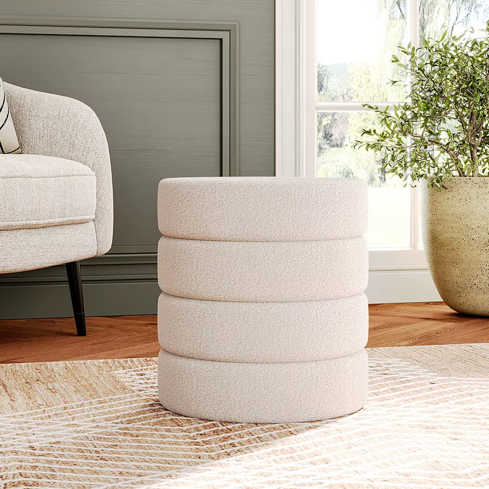 round Channel Upholstered Ottoman for Living Room Bedroom