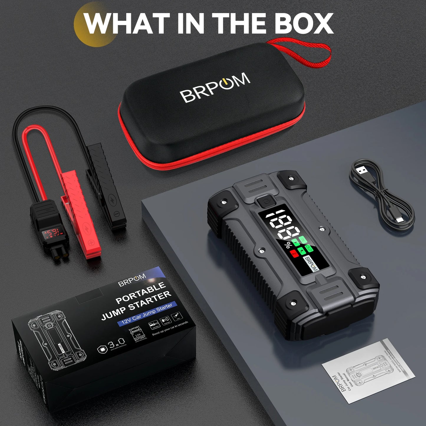 Car Jump Starter 5000A Peak 26800Mah 12V Auto Supercharger Battery Charger Jumper Box with LED Screen