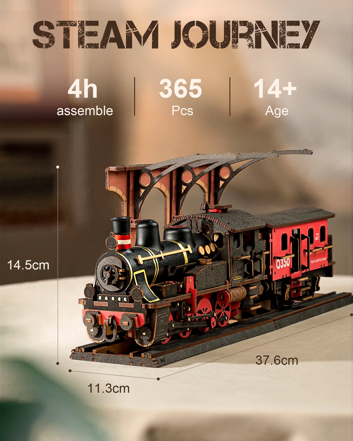 Rolife Steam Journey 3D Wooden Puzzle - Easy Assemble Traditional Train Model with Pre-Colored Design - Perfect Gift for All Ages!