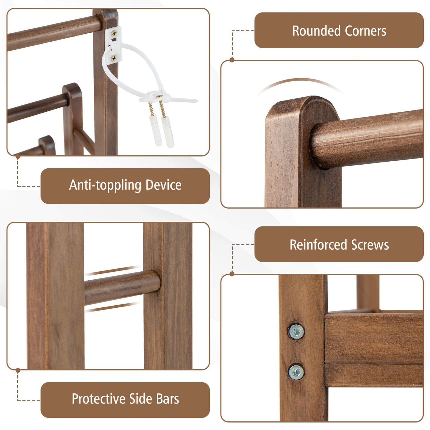 Freestanding Wood Towel Rack with 3 Individual Bars and Bottom Storage Shelf
