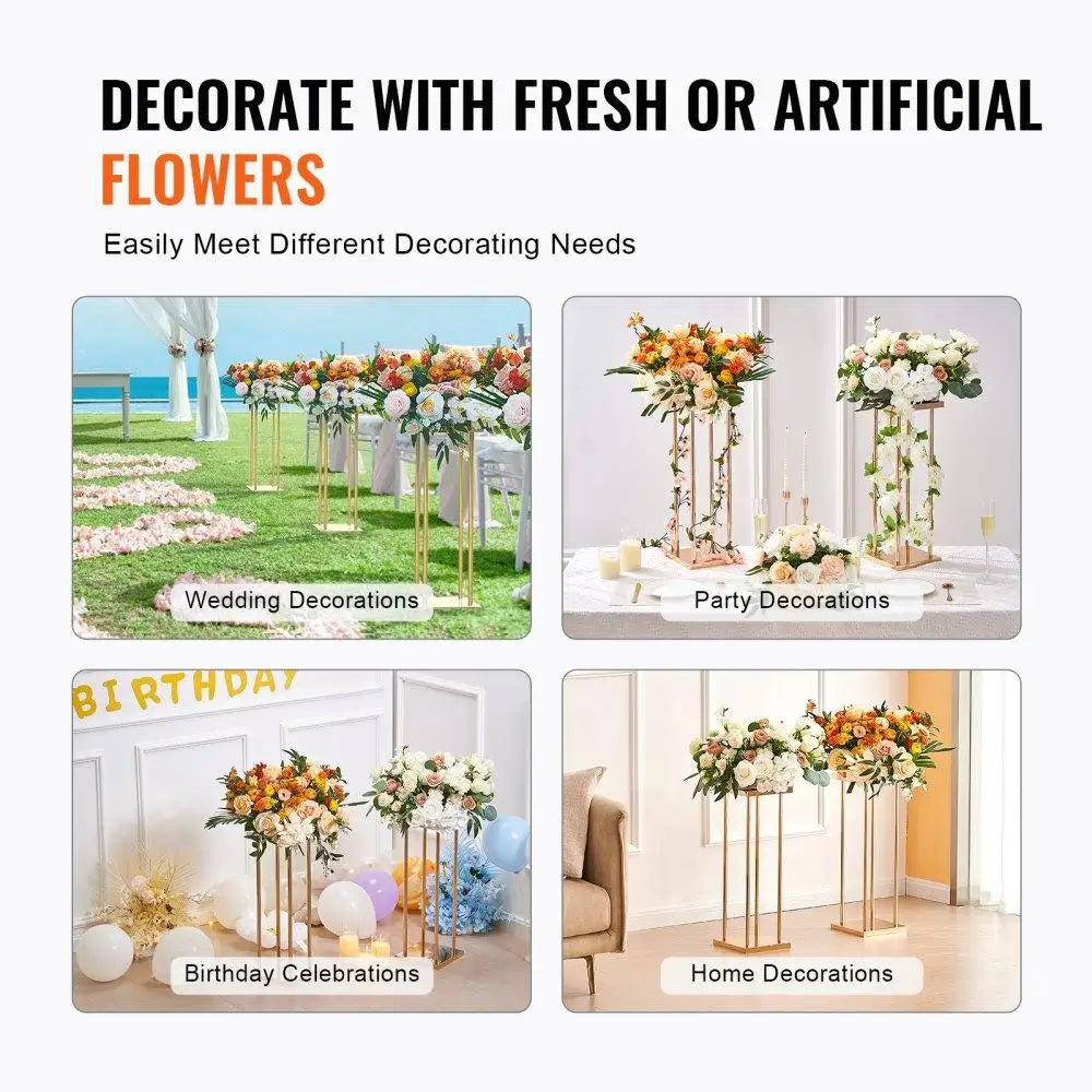 4PCS Gold Metal Column Wedding Flower Stand 80Cm High Cylindrical Floral Display Event Reception Decorative Stand