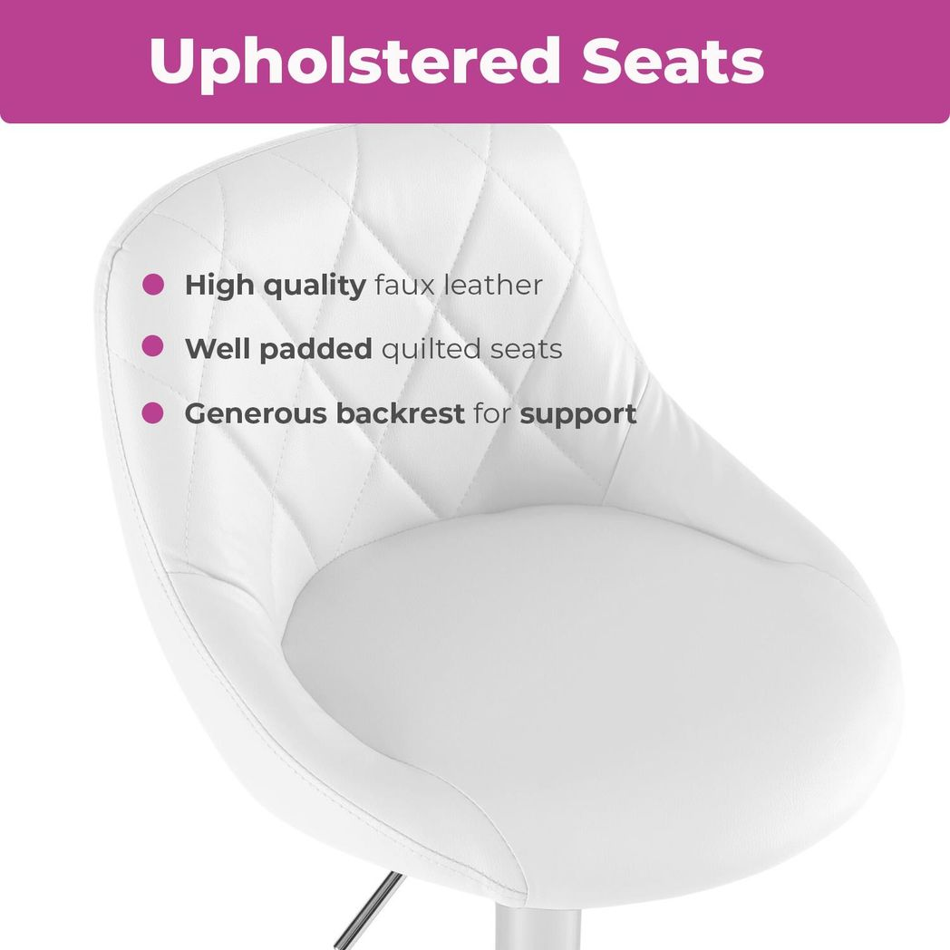 Neo Adjustable Chrome & White Leather Bar Stools - Set of 2