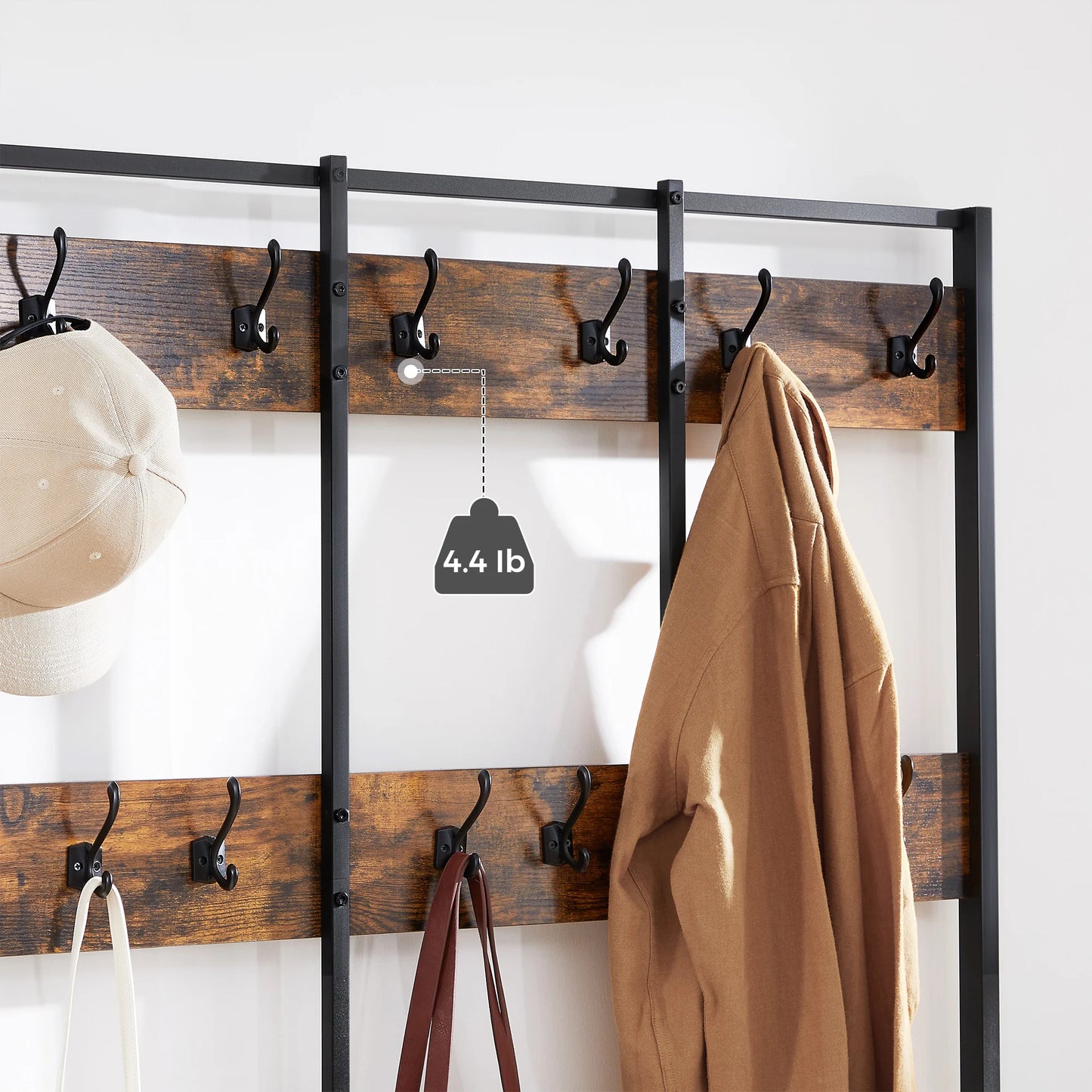 Large Coat Rack, Entryway Cabinet with 12 Hooks and Shoe Bench, Cloakroom Shelf, Office Bedroom, Steel Frame