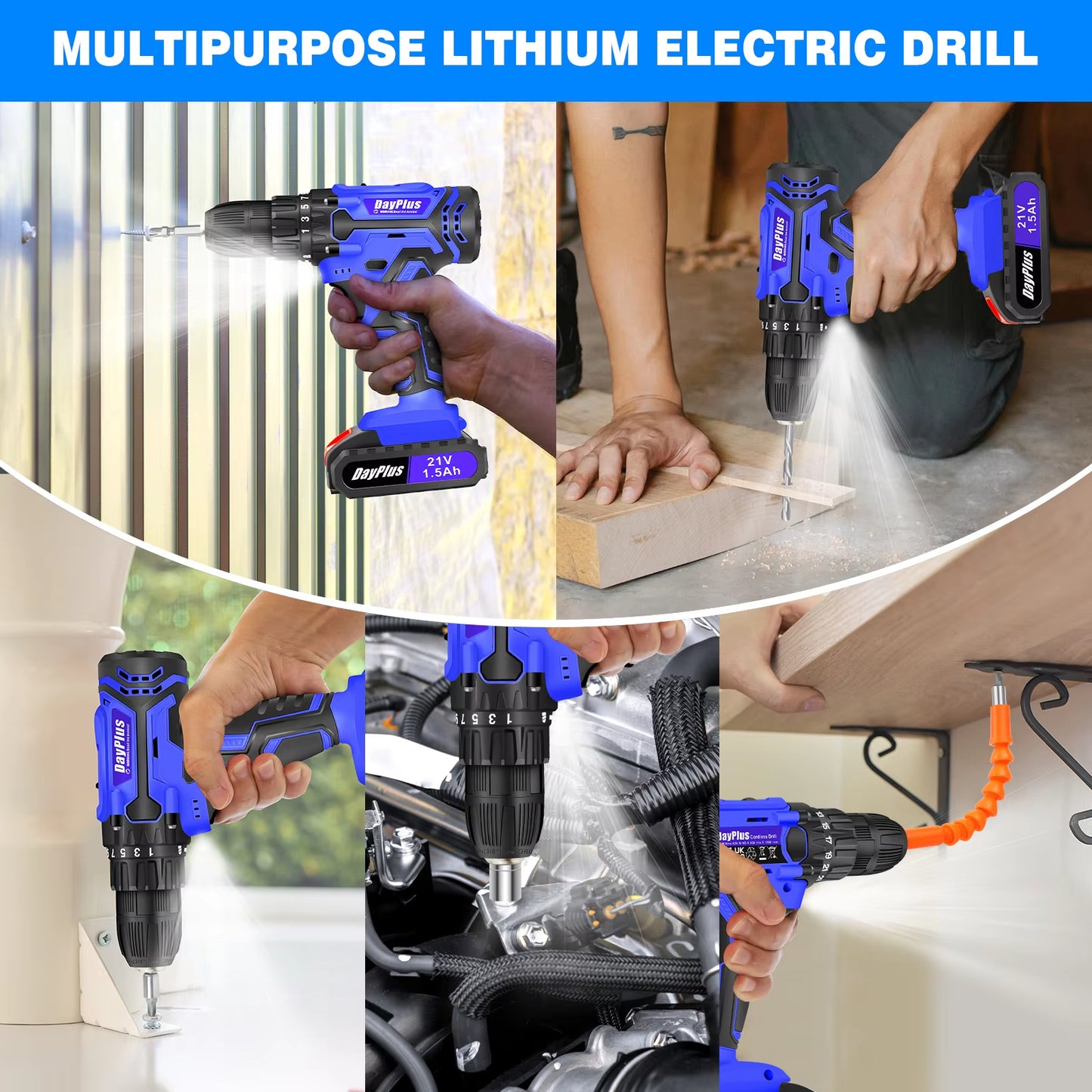 Powerful 21V Cordless Drill Driver - 1400RPM, 45Nm Torque, 2 Speed Settings, 25+1 Torque Levels, Includes 1500mAh Battery & Accessories