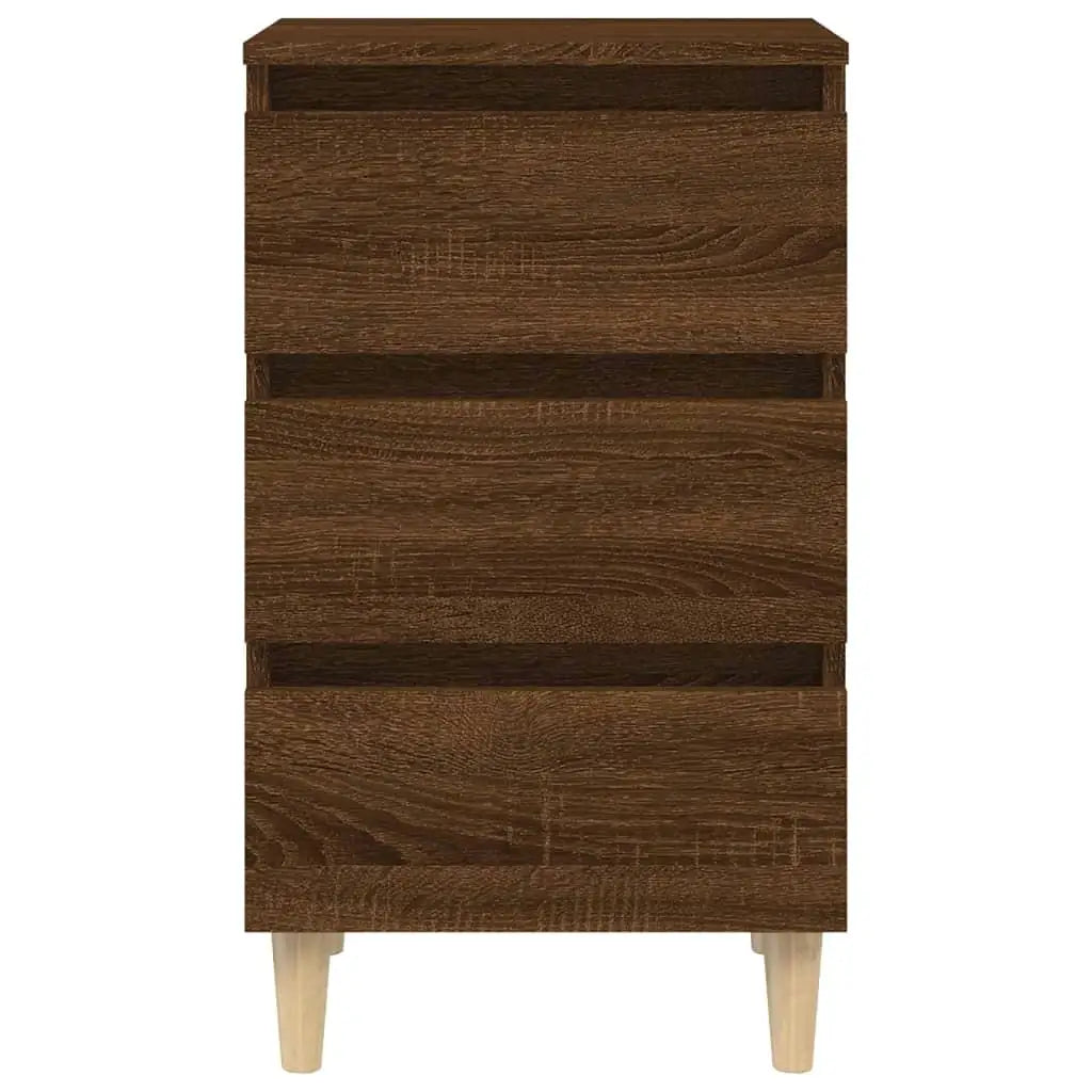 Solid Wood Legs Bed Cabinet in Brown Oak - 40X35X69 Cm Storage Solution