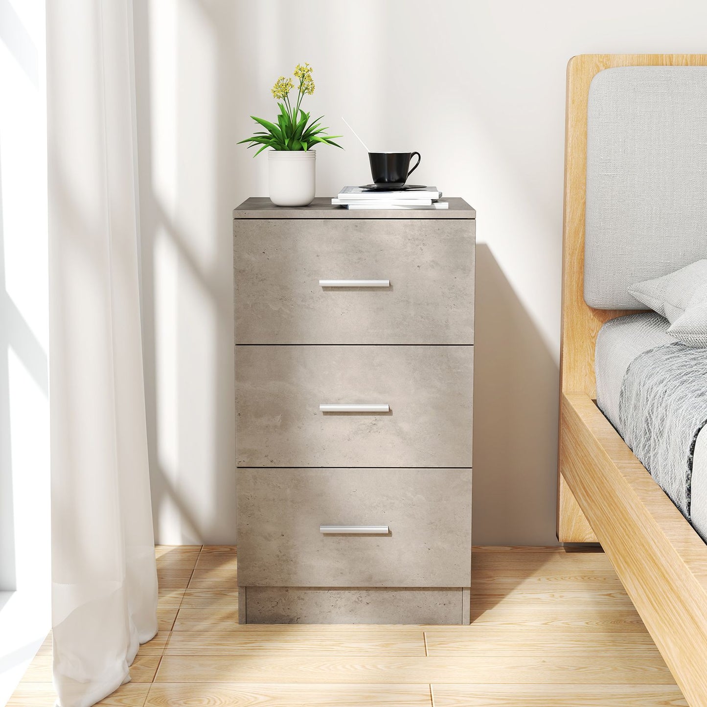 3-Drawer Wooden Dresser Cabinet with Anti-Toppling Device