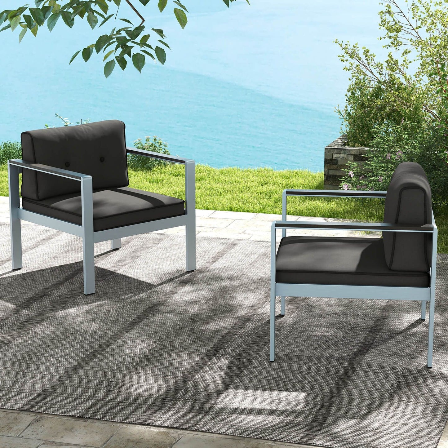 Patio Aluminum Armchair with Cushions Outdoor Sofa Chair