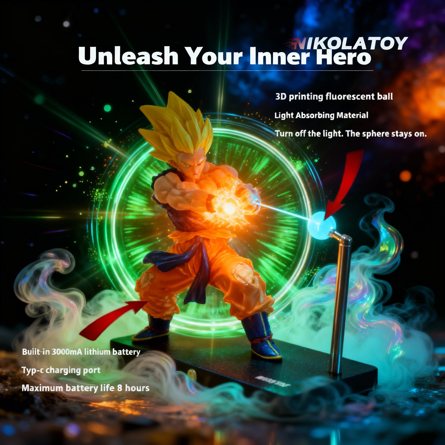 Nikolatoy Dragon Ball Z Kakarotto Son Goku Kamehameha Wave Magnetic Light Lamp