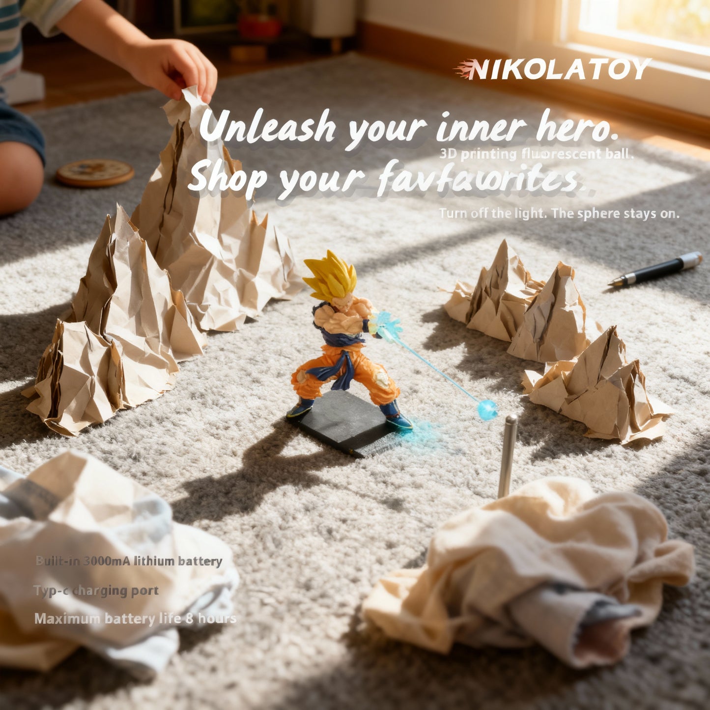 Nikolatoy Dragon Ball Z Kakarotto Son Goku Kamehameha Wave Magnetic Light Lamp