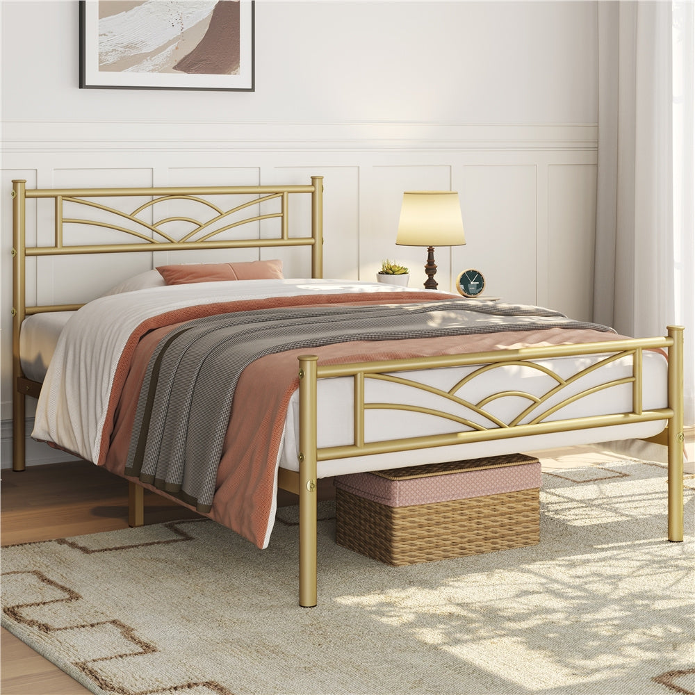 Single Metal Platform Bed Frame, Mattress Foundation with Cloud-inspired Design Headboard Easy Assembly