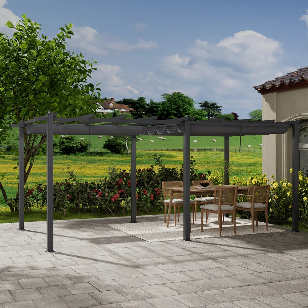 Metal Pergola W/Thicker Post & Upgraded Retractable Pergola Canopy, Heavy-Duty Aluminum Pergolas and Gazebos