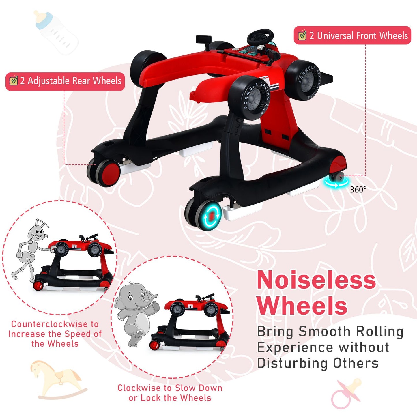 Versatile 4-In-1 Baby Push Walker - Adjustable Height & Speed for Growing Toddlers
