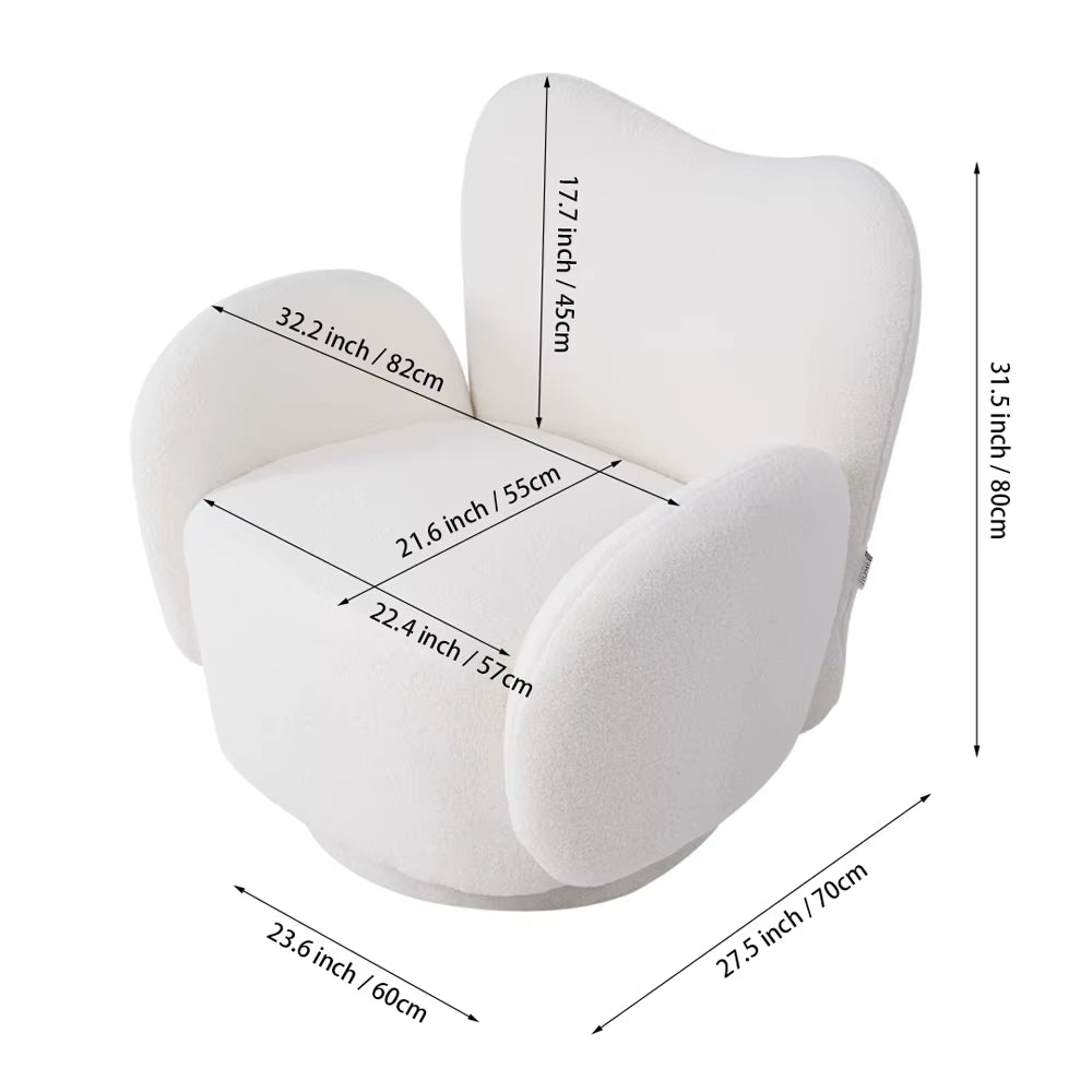 360° Upholstered Teddy Fleece Swivel Chair for Bedroom Living Room and Makeup Room