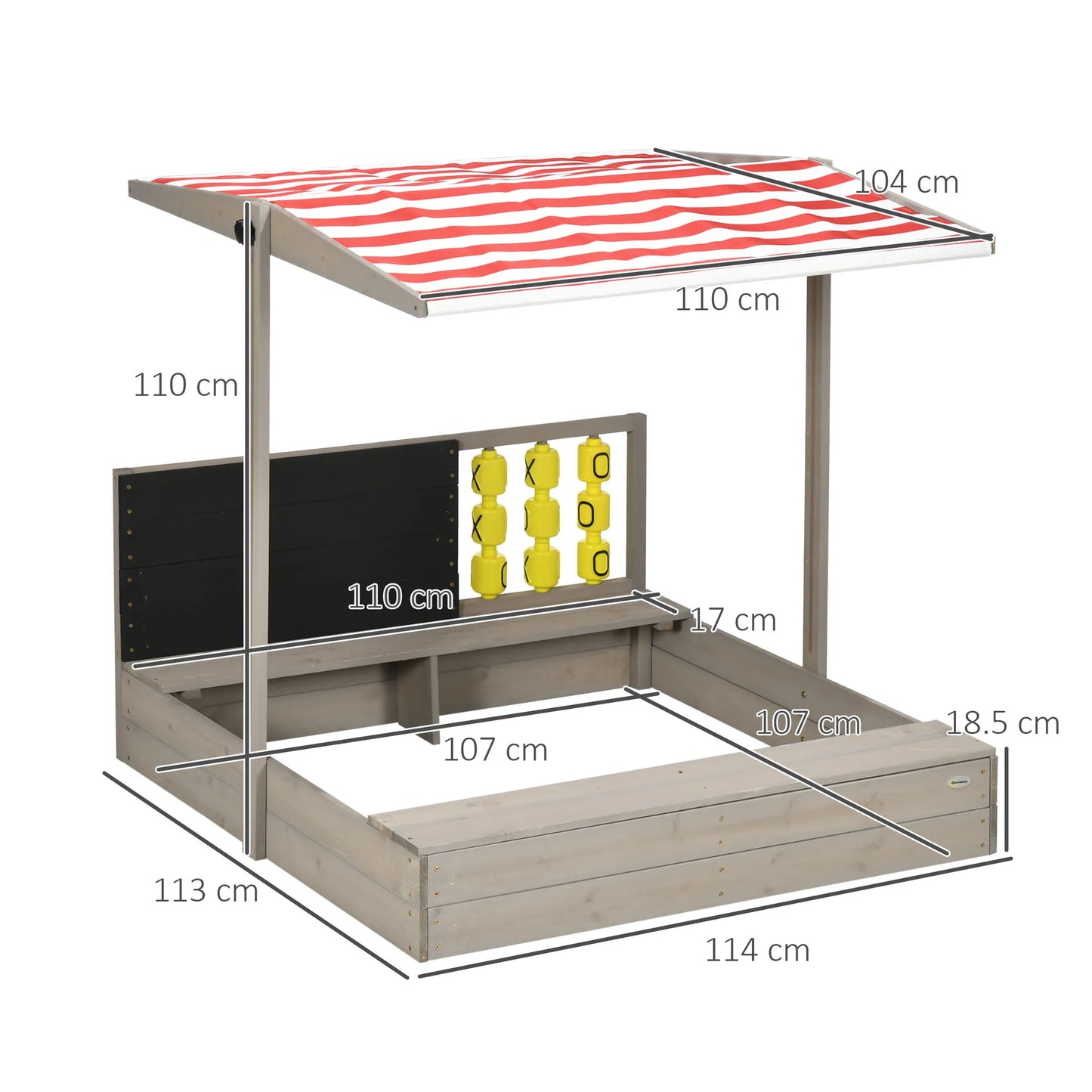 Outsunny Grey Wooden Sandbox for Kids with Canopy and Seating - Perfect for Garden Fun!