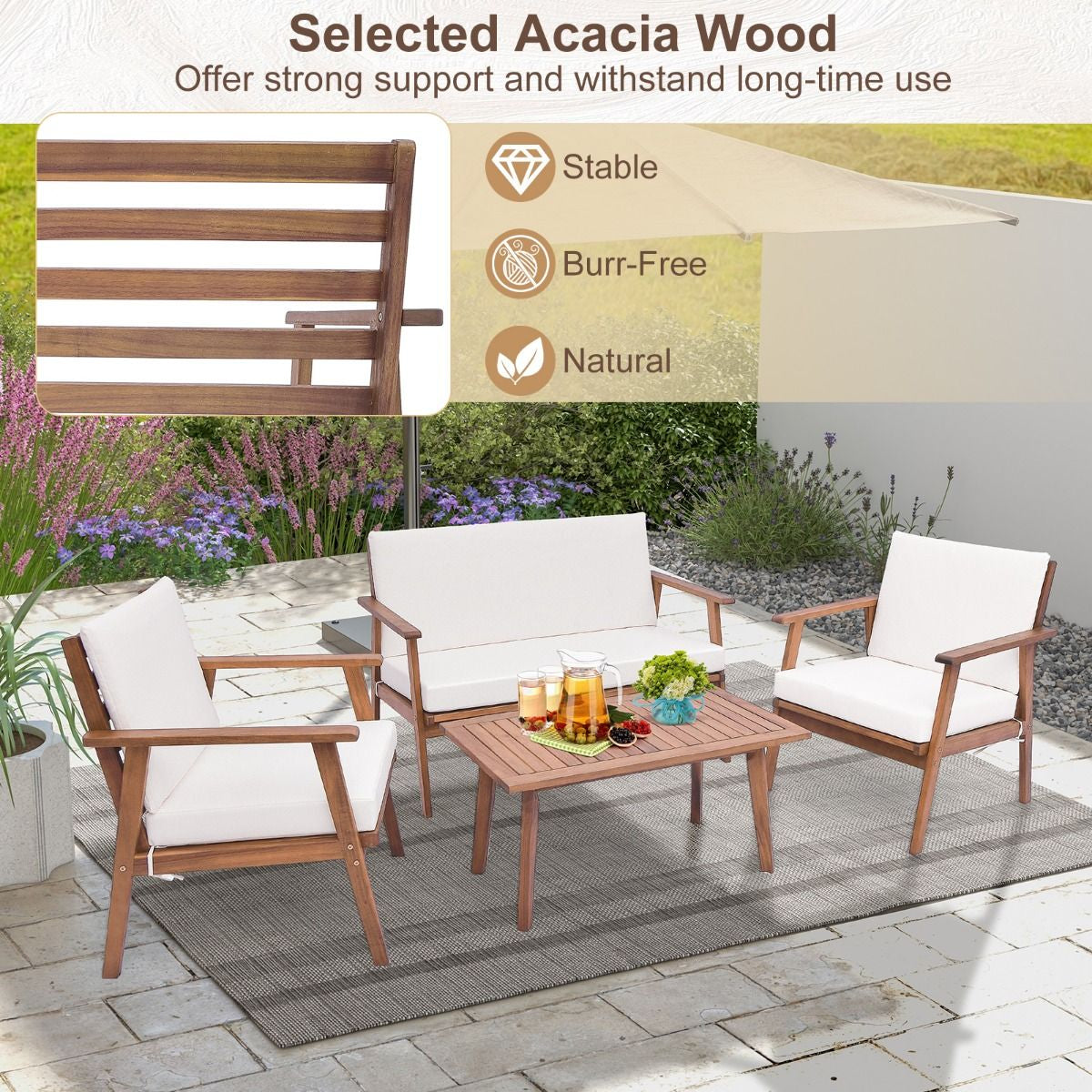 4 Piece Outdoor Conversation Set with Soft Seat and Back Cushions