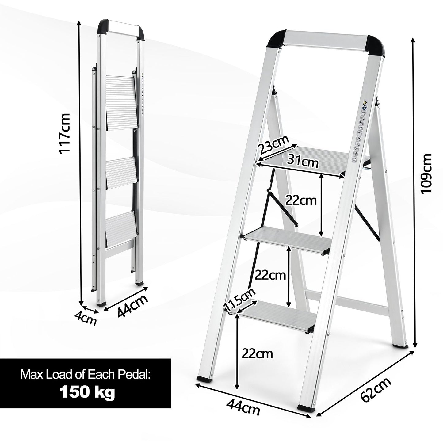 Aluminum Folding Step Stool with Non-Slip Pedal and Footpads