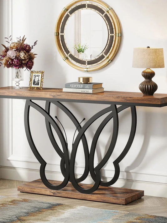 55-Inch Rustic Console Entryway Table with Butterfly Metal Frame