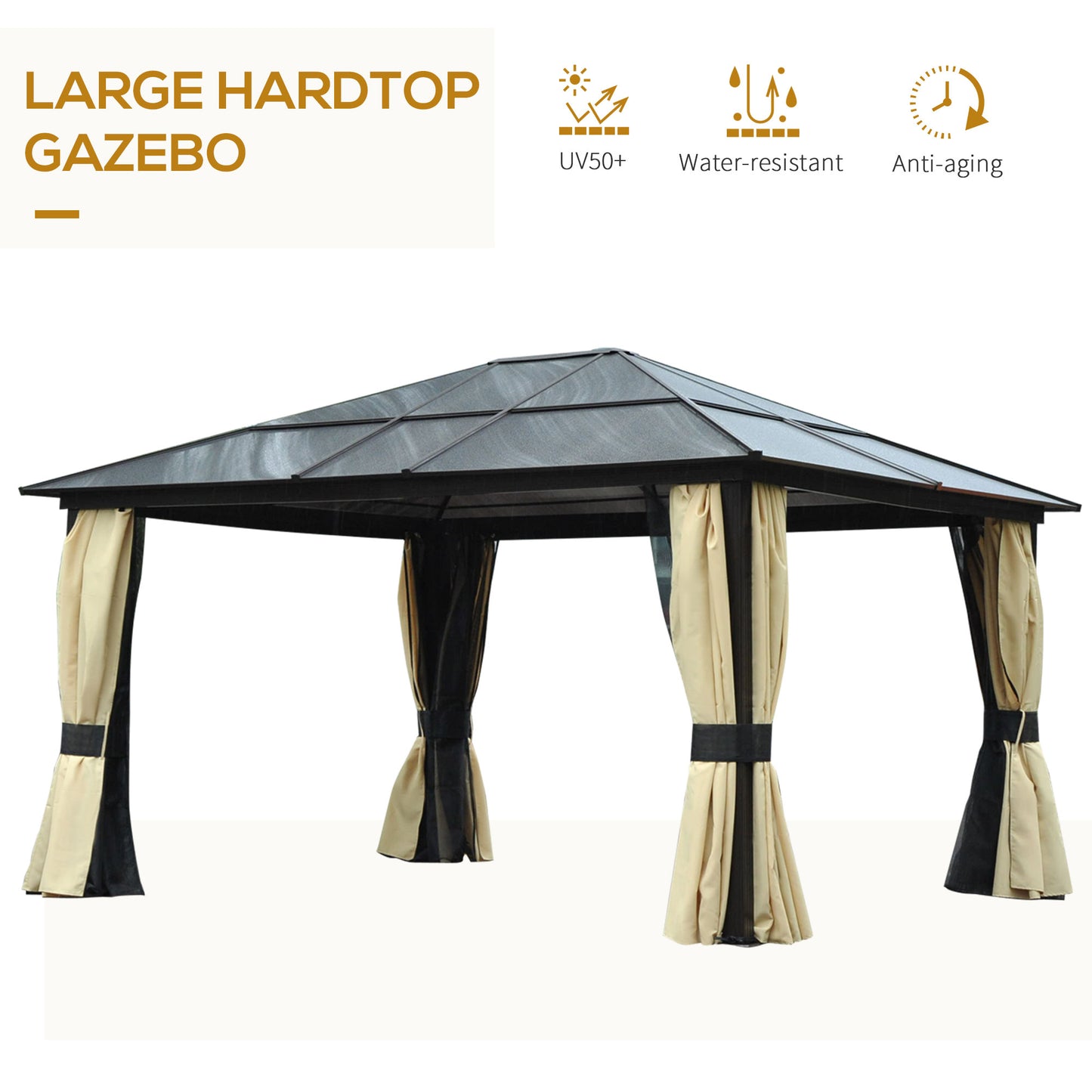 4.3m x 3.6m Aluminum Gazebo with Draped Texteline & Hardtop