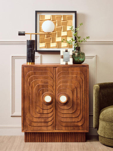 Sangar Two Door Mango Wood Carved Design Cabinet