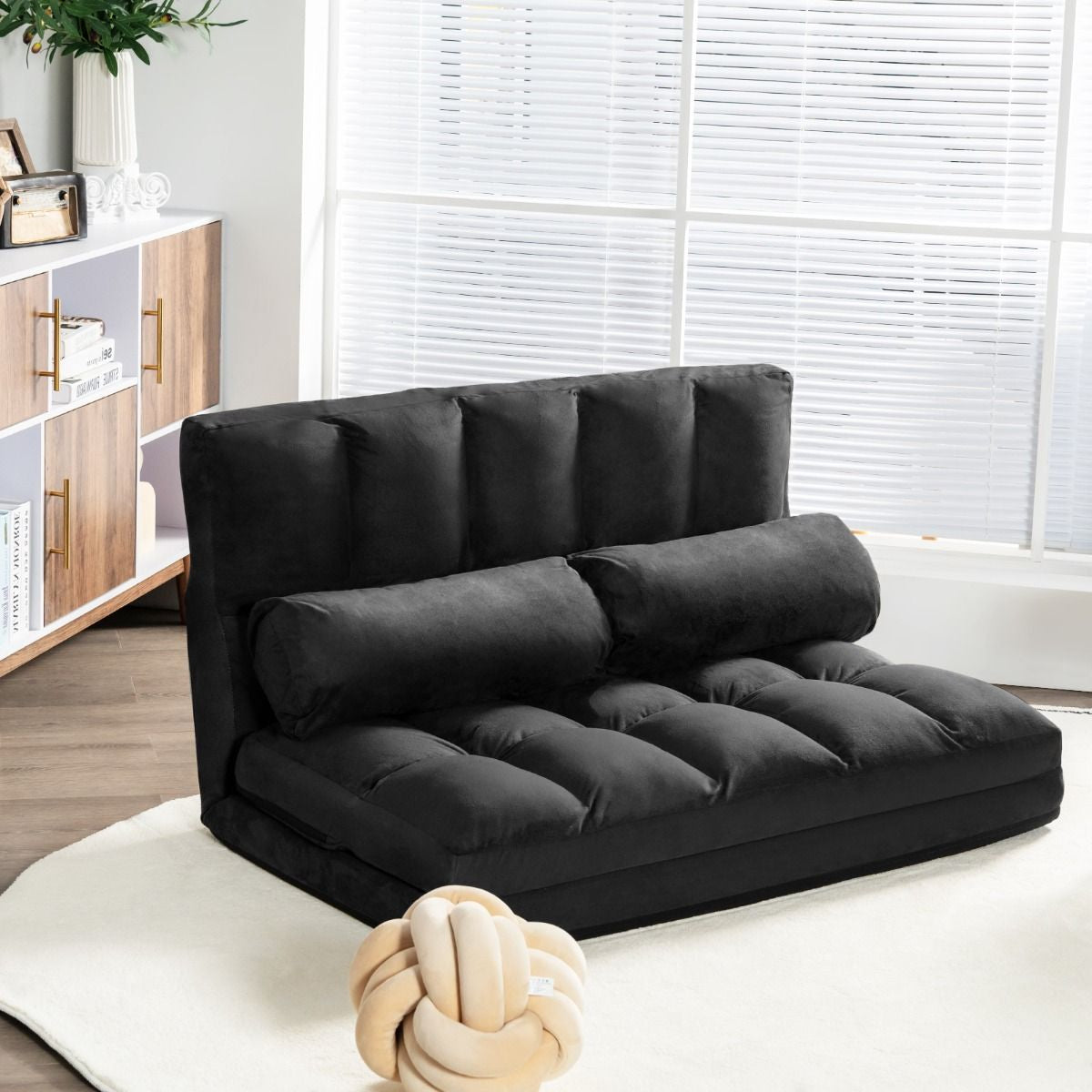 2 in 1 Folding Floor Lazy Sofa Bed with 6 Adjustable Seat Positions and 2 Pillows