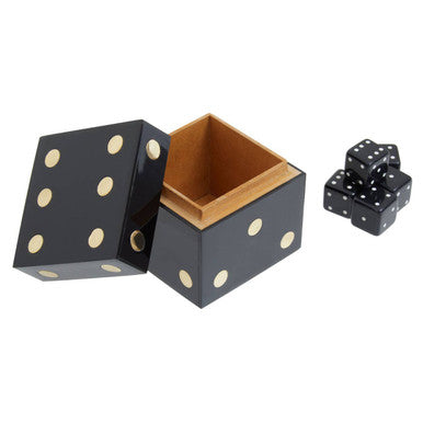 Churchill Games Black and Gold Dice Box with 5 Black Dice