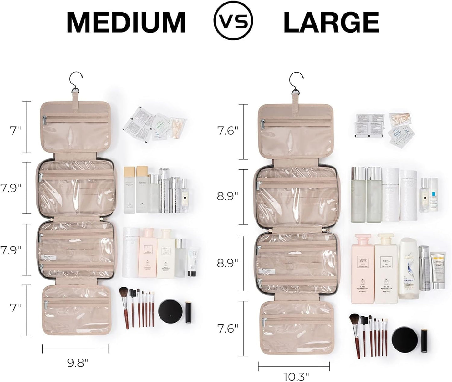 Large Capacity Hanging Toiletry Bag for Women - Stylish Pink Makeup & Cosmetic Organizer for Travel - Perfect for Full-Sized Containers