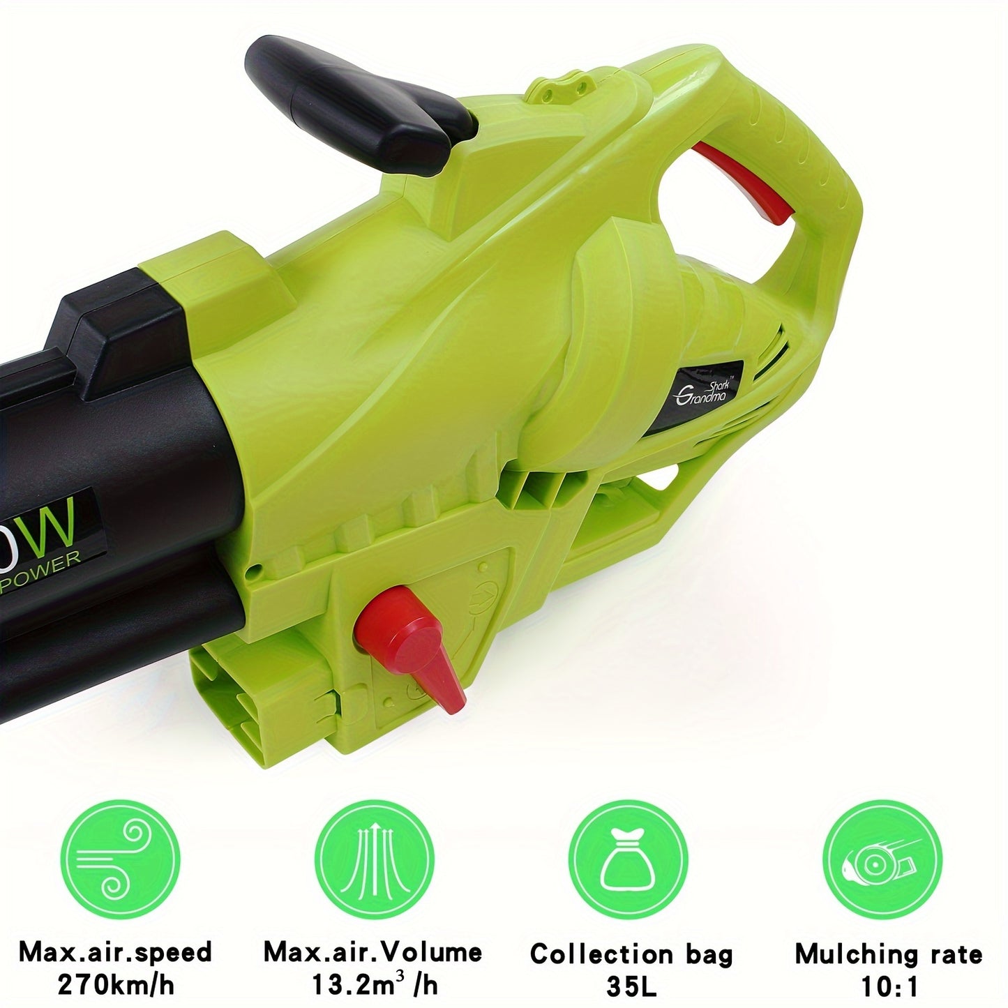 3000 W 3 in 1 Leaf Blower, Garden Leaves Vacuum Cleaner with Collection Bag (Green)