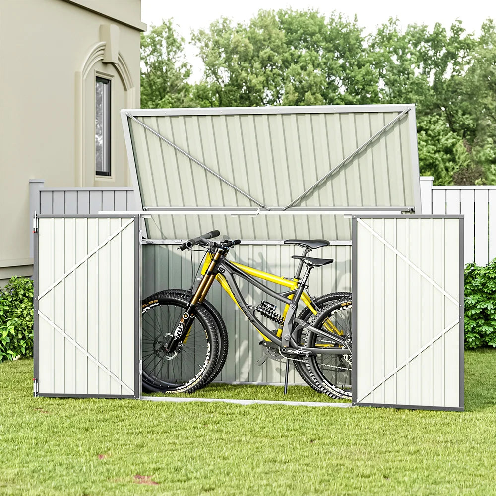 Secure Outdoor Bike Shed – Weather-Resistant Steel Storage for Multiple Bicycles, 210X105X130Cm, Grey, Lockable Doors