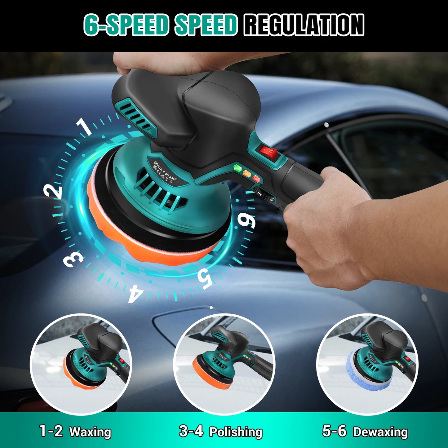 Cordless Car Buffer Polisher Car Buffers and Polishers Kit,8 Variable Speed ,2*12V 2.0Ah Batteries