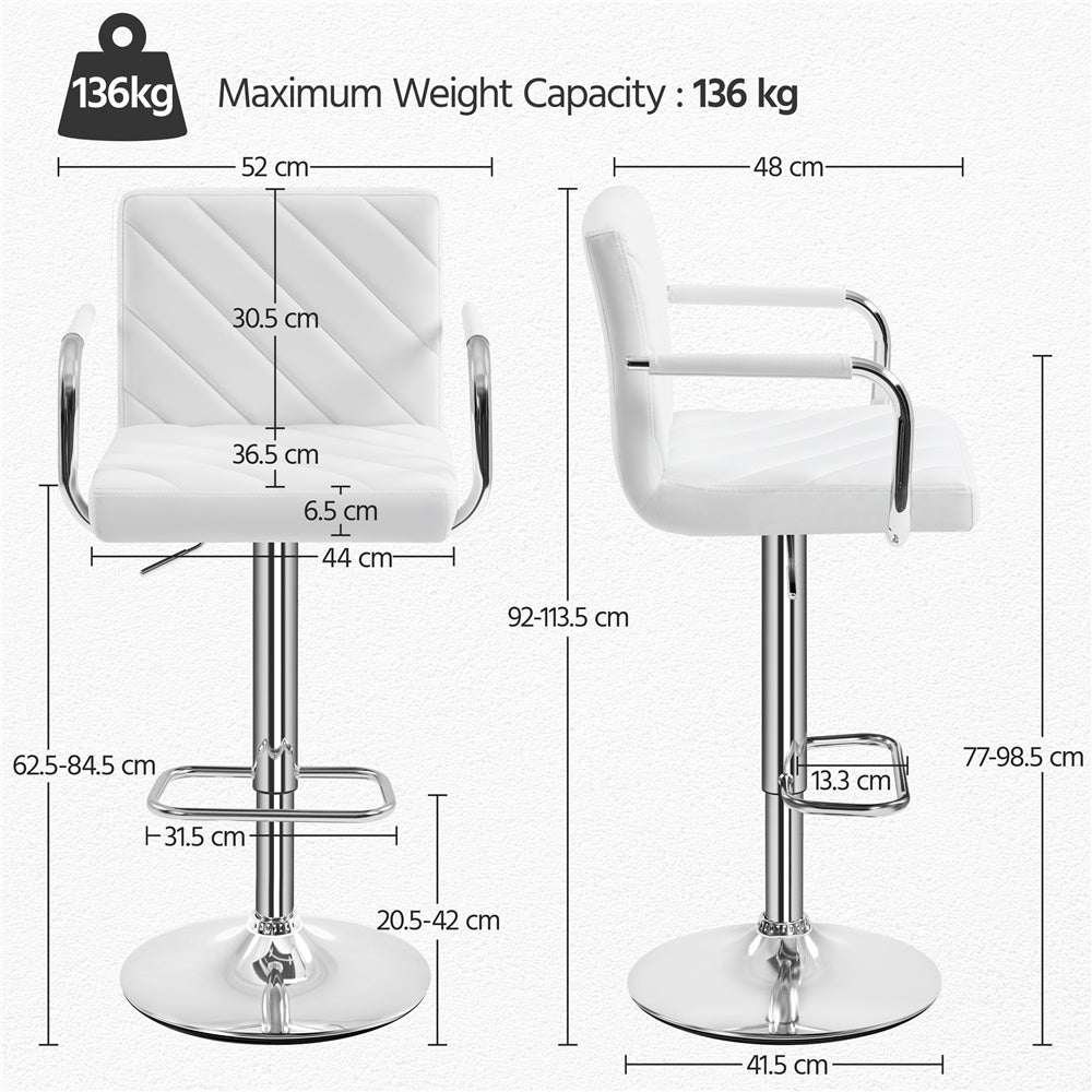 2PCS Bar Kitchen Counter PU Leather Dining Chairs Modern Height Adjustable Swivel Bar with Backrest and Footrest