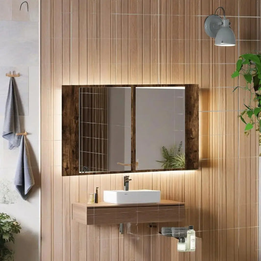 Smoked Oak LED Bathroom Mirror Cabinet - 80X12X45 Cm, Acrylic Finish for Modern Storage