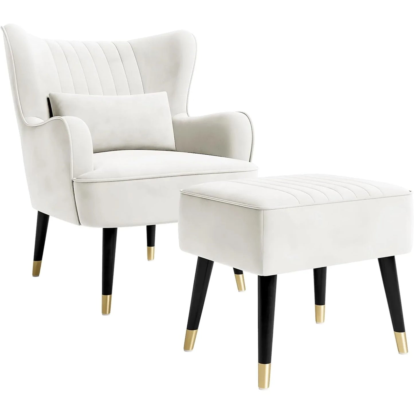 Luxurious Velvet Wingback Accent Chair Set with Ottoman & Lumbar Pillow - Perfect for Your Living Room!