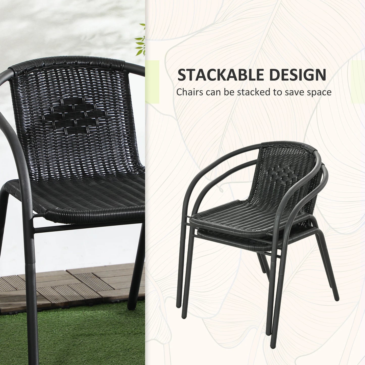 3-Piece Black Garden Furniture Set with 2 Stackable Chairs