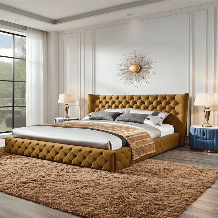 Madeline Wingback Bed – Curved Floor-Standing Upholstered Bed