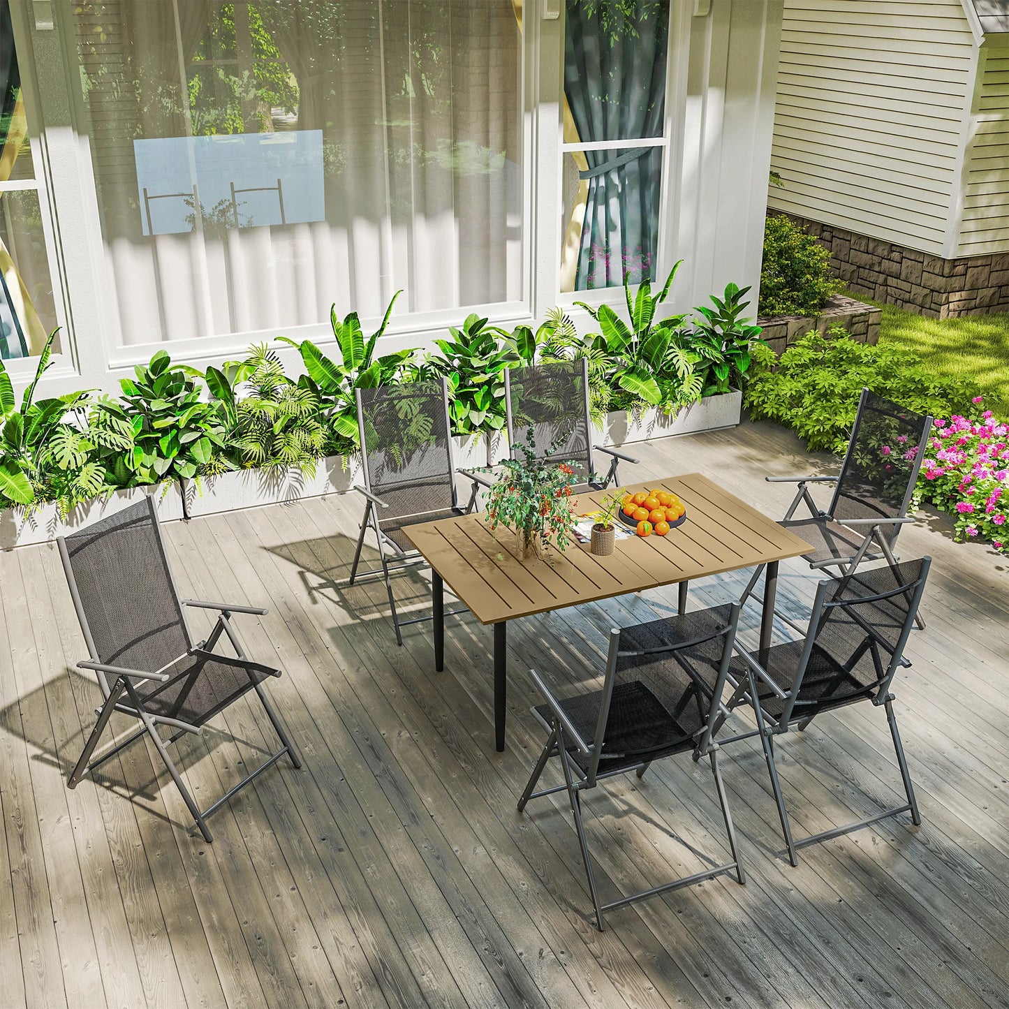 Stylish Brown Garden Dining Table for Six with Convenient Parasol Hole
