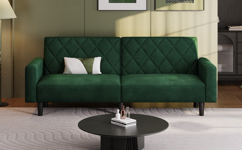Costoffs 3-in-1 Velvet Convertible Futon Sofa Bed Upholstered Futon Couch with Diamond Tufted Design