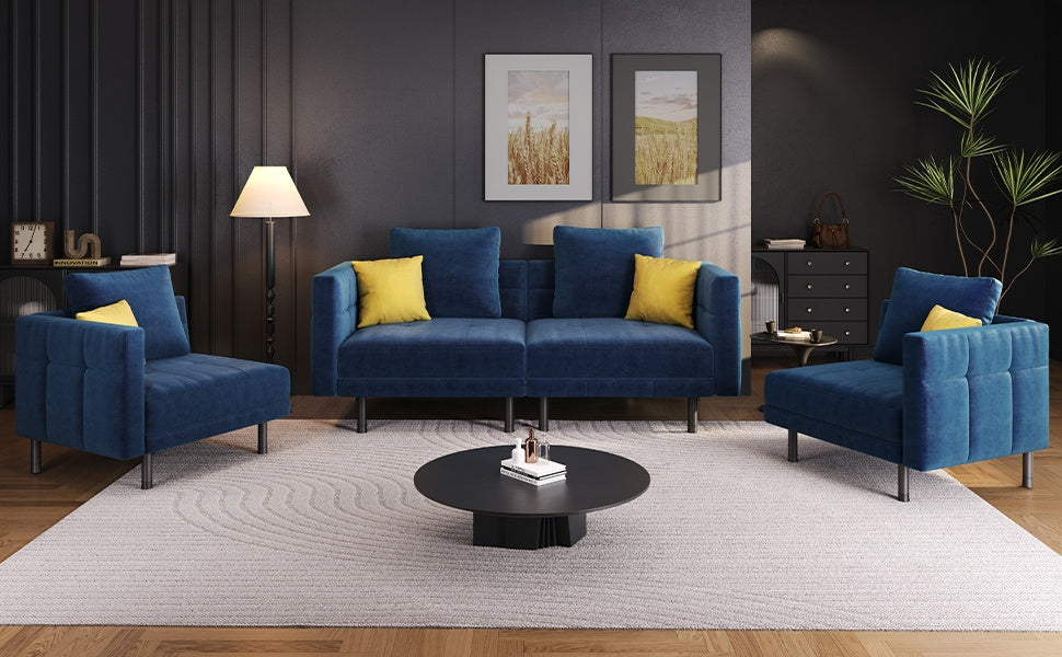 Velvet Sofa 2-Seater Convertible Sofa Bed, Fabric Upholstered Futon Couch Sleeper with 4 Pillows, Angle-Adjustable Armrests & Backrest