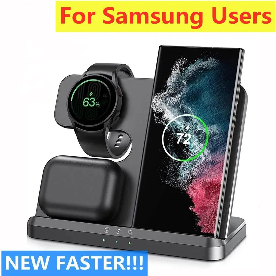 Ultimate 3-in-1 Wireless Charging Stand for Galaxy S23, S22, S21, S20 Ultra, Note Series, Galaxy Watch 5/4, Active & Buds - 15W Fast Charging Dock Station